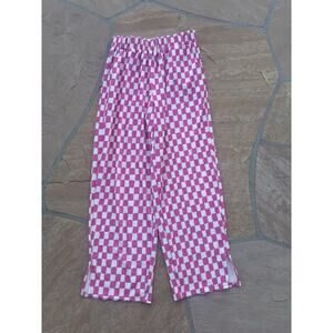 Friful Pink Gingham Print Pull On Elastic Waist Comfort Pants Sz XXL